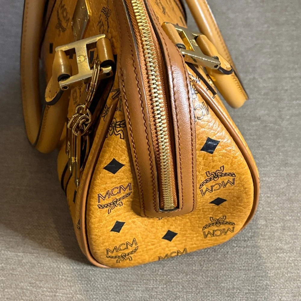 MCM Cognac Visetos Boston/Satchel Bag with Charms